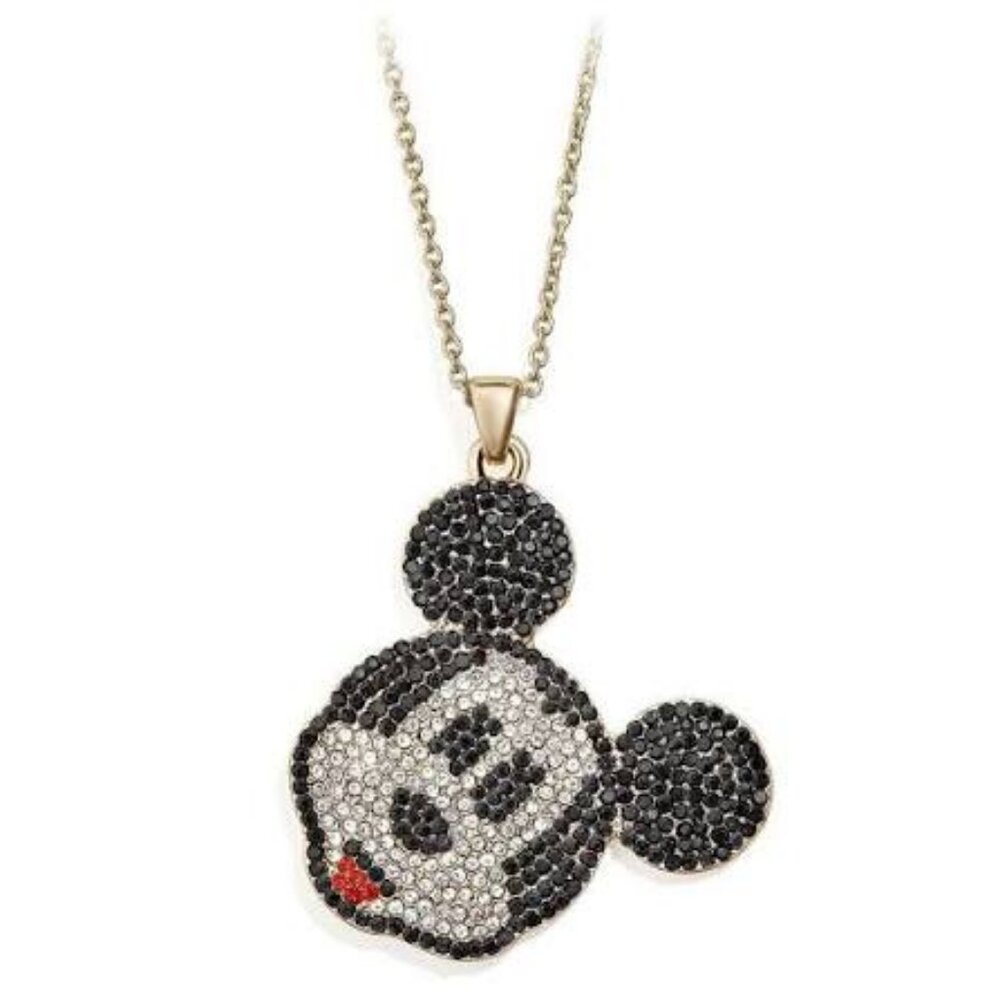 Disney Pave Necklace by BaubleBar Mickey Mouse Face Long Chain Gold Tone 23"